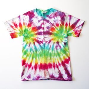 Rainbow Swirl Tie Dye Short Sleeve Tee Shirt T-Shirt Small Green Red Purple